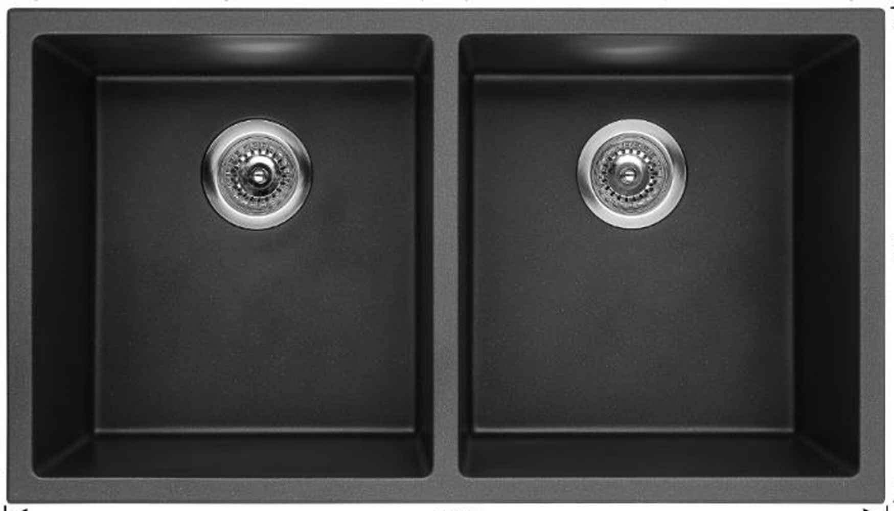 American Imaginations 2ZMKY 32" Black Granite Composite Kitchen Sink w/ 2 Bowl, Wall Mount Faucet