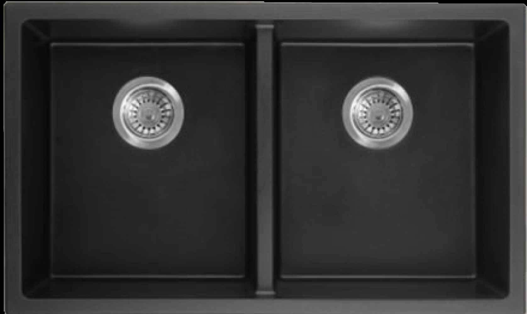 American Imaginations 2ZQN9 32" Black Granite Composite Kitchen Sink w/ 2 Bowl, Modern Style