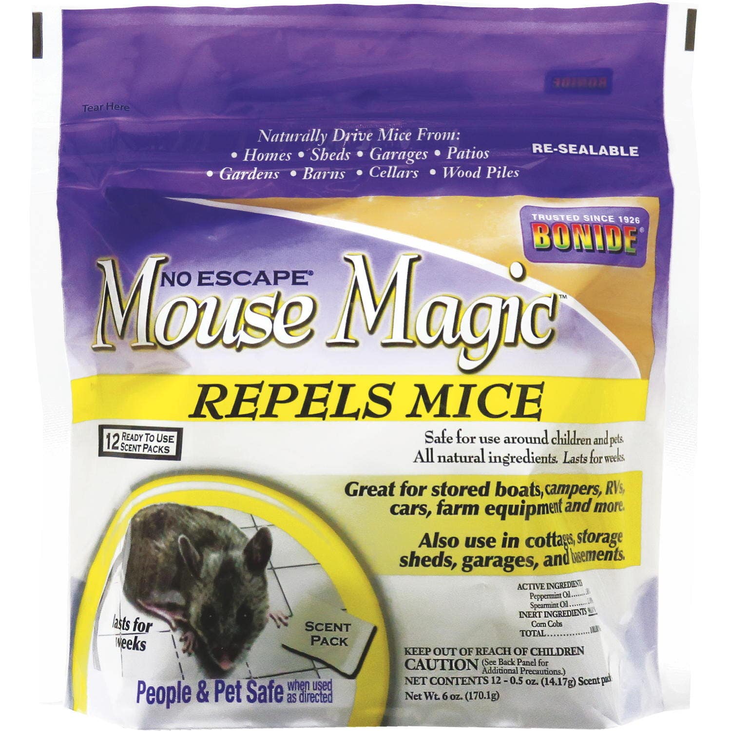 Bonide Products Inc 86 Mouse Magic, Repel Mice, Ready-to-Use, 0.5 oz. each Scent Pouches