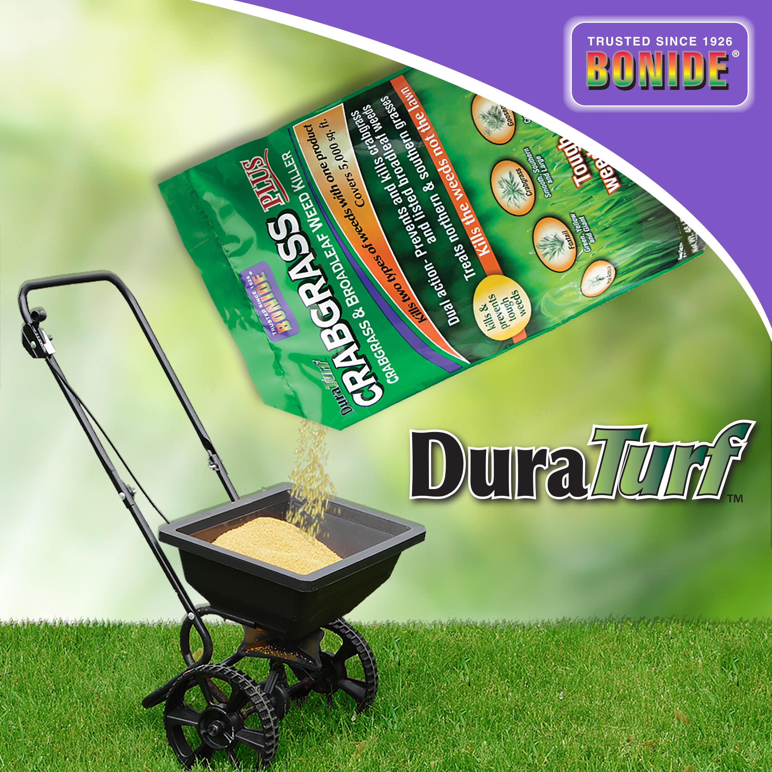 Bonide Products Inc 60490 DuraTurf Crabgrass Plus, Crabgrass & Broadleaf Weed Killer, 12 Lbs.