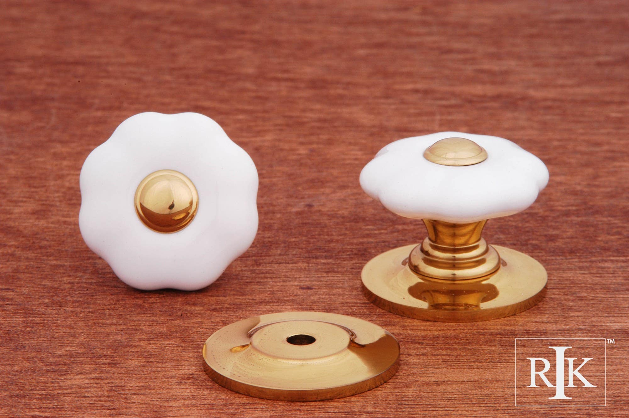 RKI CK 321 Flowery Porcelain Knob with Brass Tip, White & Polished Brass
