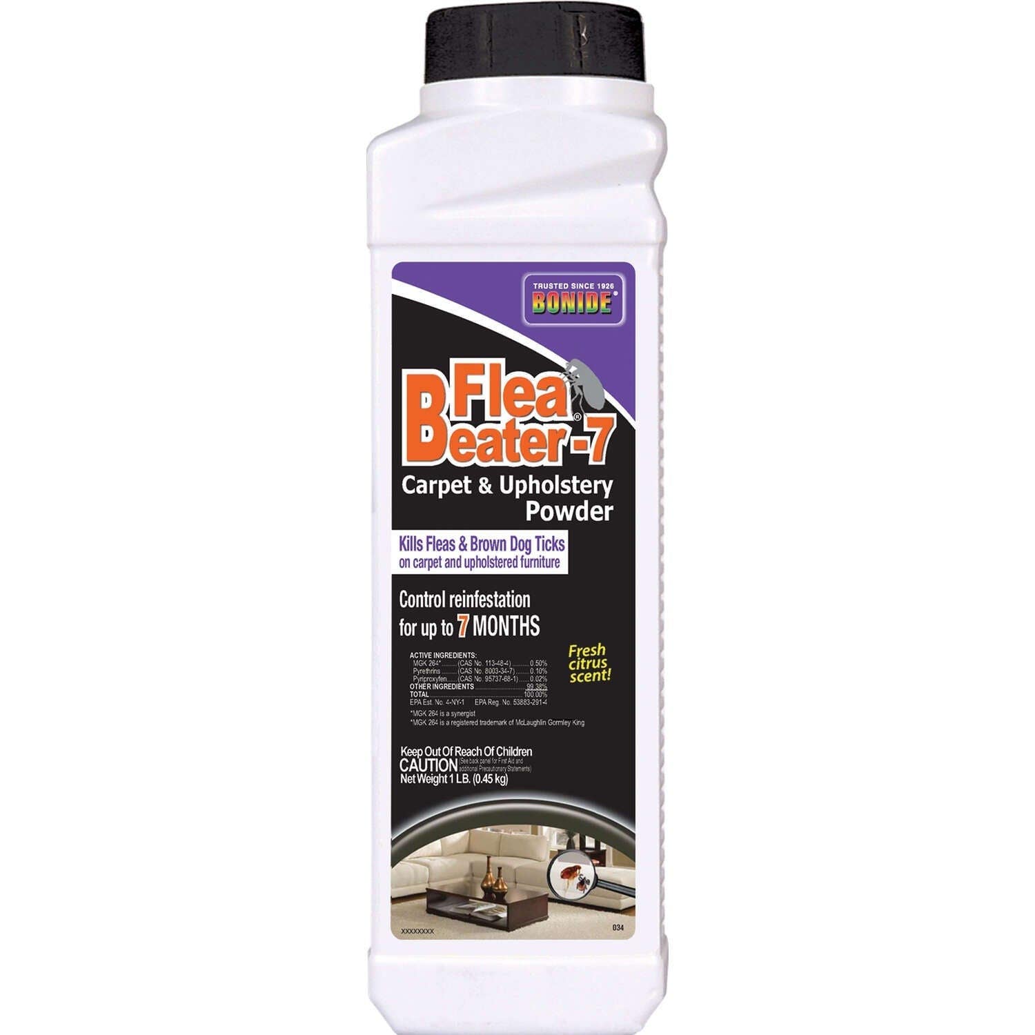 Bonide Products Inc 34 Flea Beater-7, Flea & Tick Killer, Carpet/Upholstery, Powder, 1 Lb.