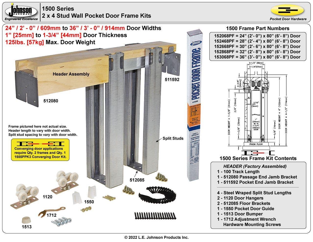 Johnson Hardware 153068PF 1500PF Series 36" x 80" Pocket Door Frame Kit