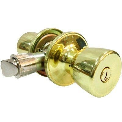 TruGuard TS700B-MH KA2 Tulip-Style Knob Mobile Home Entry Lockset, Polished Brass