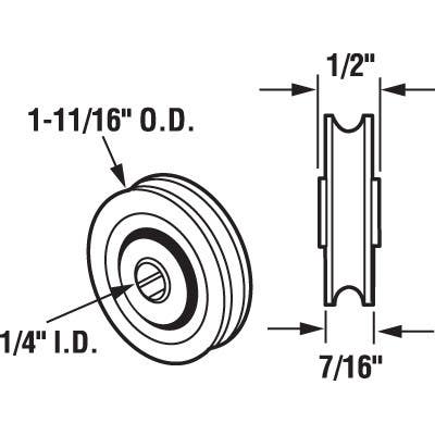 Prime Line D 1716 Patio Door Nylon Roller, Steel Ball Bearings, 1-11/16 In. Diam., 7/16 In. Wide, 2-Pk.