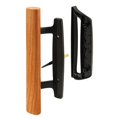 Prime Line C 1131 Sliding Glass Door Handle Set, Diecast Black, Wood Handle, Mortise, 3-15/16 In.