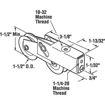 Prime Line D 1754 Sliding Glass Patio Door Roller Assembly, 1.5 In. Steel Ball Bearing, 3-1/8 x 1-1/32 In.
