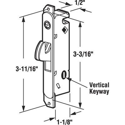 Prime Line E 2013 Mortise Lock, 3-11/16 In. Hole Centers, Vertical Keyway Position, Steel Construction