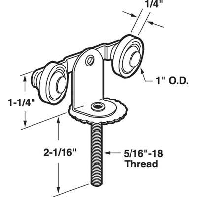 Prime Line N 6529 Top Center Mounted Tandem Roller, 1 inch Flat Nylon Roller