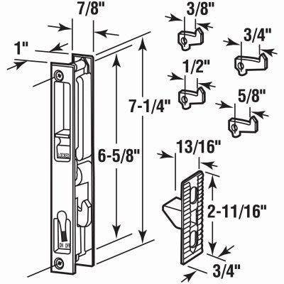 Prime Line C 1226 Sliding Patio Door Latch, Flush Mounted, White, Diecast, 7-1/4 In.