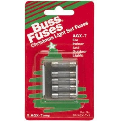 Cooper Bussmann BP/AGX-7X5 Glass Tube Christmas Light Fuse, Type AGX, 7-Amp, 125-Volt, 5-Pk.