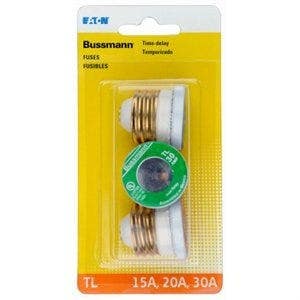 Cooper Bussmann BP/TL-A Plug Fuse, Type TL, Time Delay, Assorted Amps, 3-Pk.