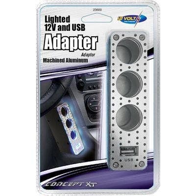 Custom Accessories 23600 Car Triple-Socket Adapter With USB, Lighted, 12 Volt