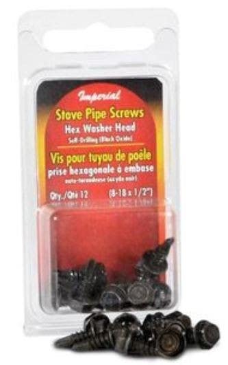 Imperial KK0170-B Stove Pipe Screws, Black Oxidized, Hex Head, Self-Tapping, 8-18 x 1/2 in, 12-Ct.