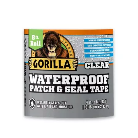 Gorilla Glue Company 107261 Waterproof Patch & Seal Tape, Clear, 4" x 8'