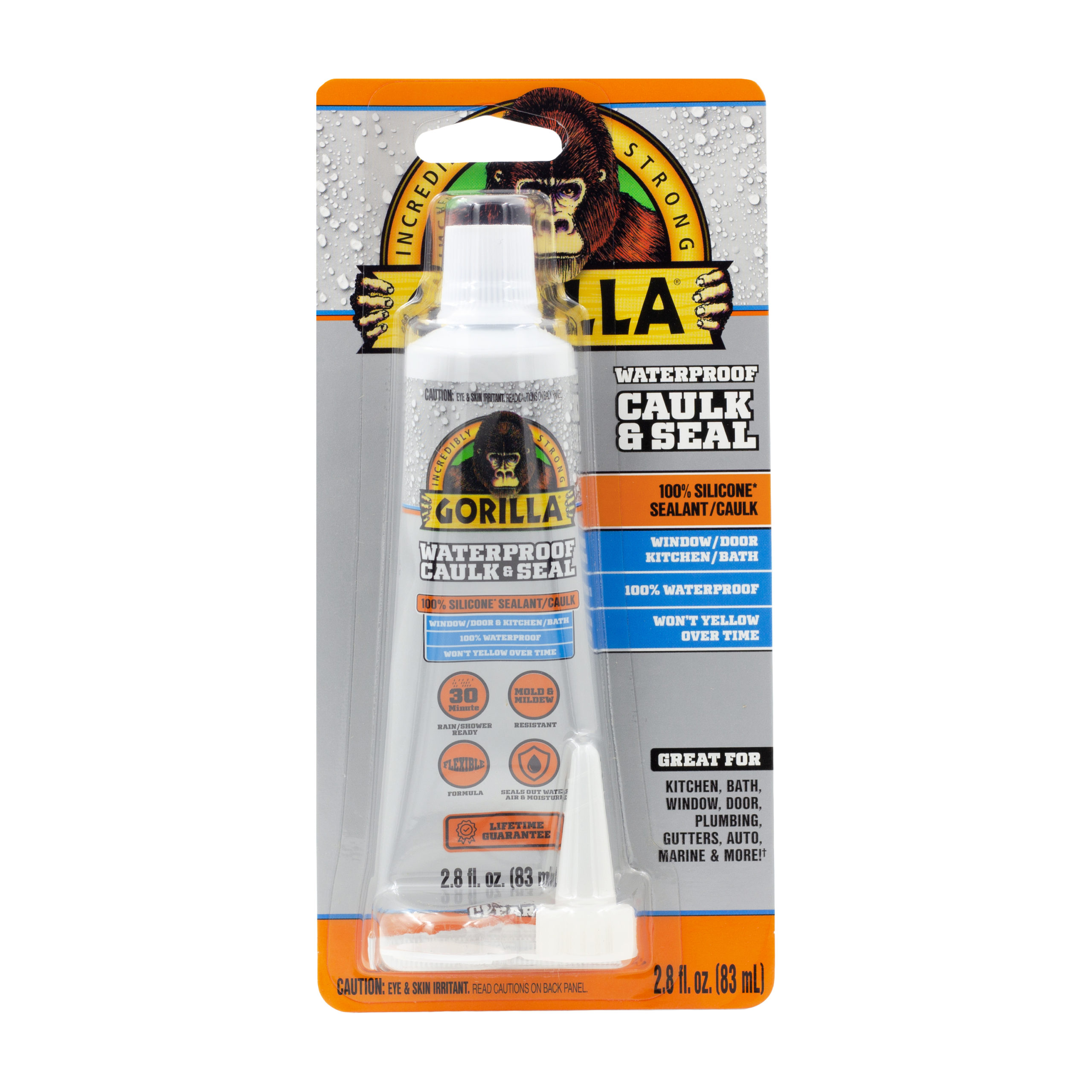 Gorilla Glue Company 1083 Waterproof Caulk & Seal 100% Silicone Sealant Clear