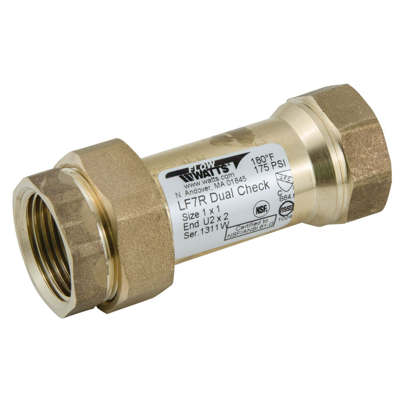 Watts 1X1 LF7RU2-2 Dual Check Valve Backflow Prevent, 1" x 1"