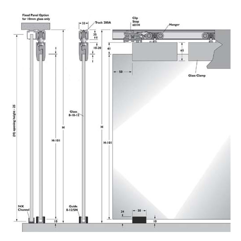 Pemko 10/HY/75 Husky Glass Clamp Kit up to 176lb For 10 mm Glass Door, Mill Finish Aluminum