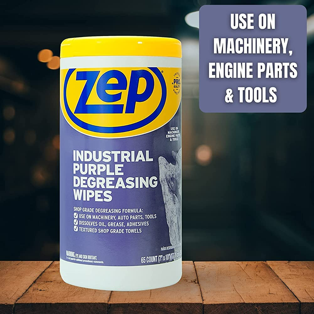 Zep ZUINDPRPL65 Industrial Purple Heavy-Duty Degreasing Wipes (65 Wipes Per Canister)