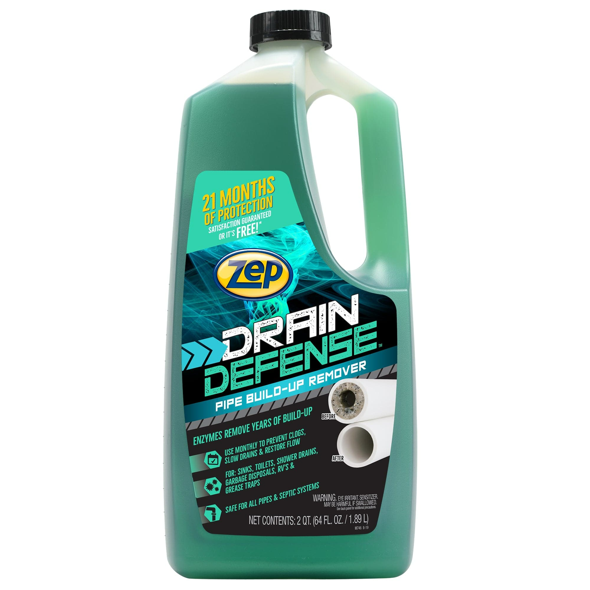 Zep ZLDC648 Drain Defense Pipe Build Up Remover, 64 Oz.