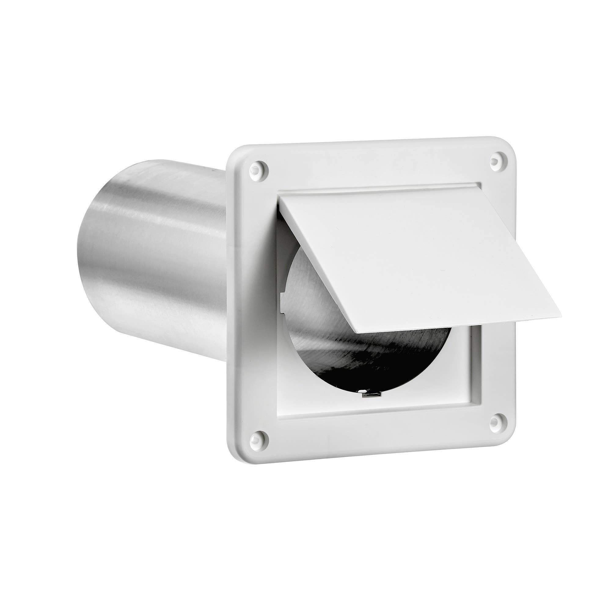 Lambro Industries 1422WTP 4 inch White Plastic Wall Exhaust Single Flap Vent - 11 inch Pipe
