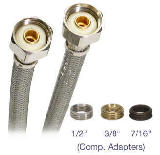 Fluidmaster B4F Universal Faucet Water Supply Connectors, 1/2" FIP x 1/2" FIP Comp. Adapters (3/8", 7/16", 1/2")