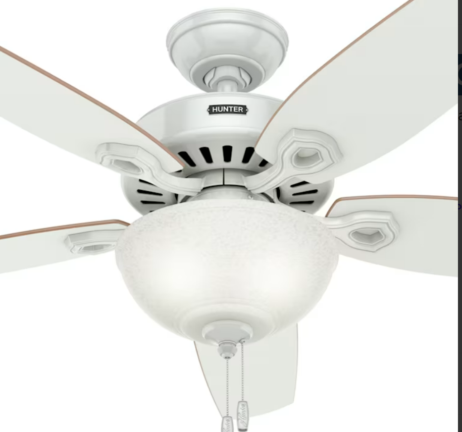 Hunter Fan Company 53089 Builder Deluxe Ceiling Fan, White Snowflake Linen with Light 52 in.
