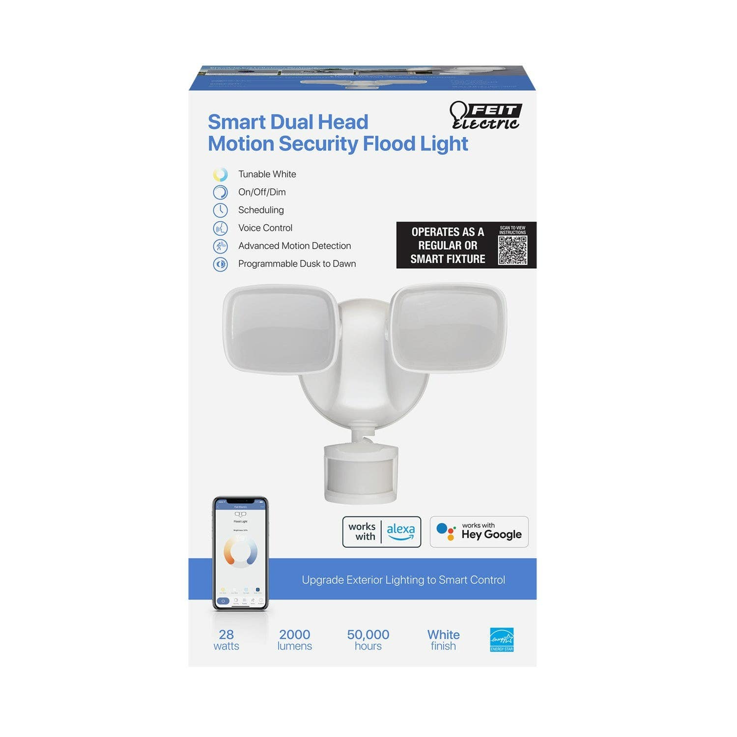 Feit Electric S9DFL/CCT/MOT/WH/AG Dual Head Smart Motion Security Flood Light w/Alexa Google, 28W