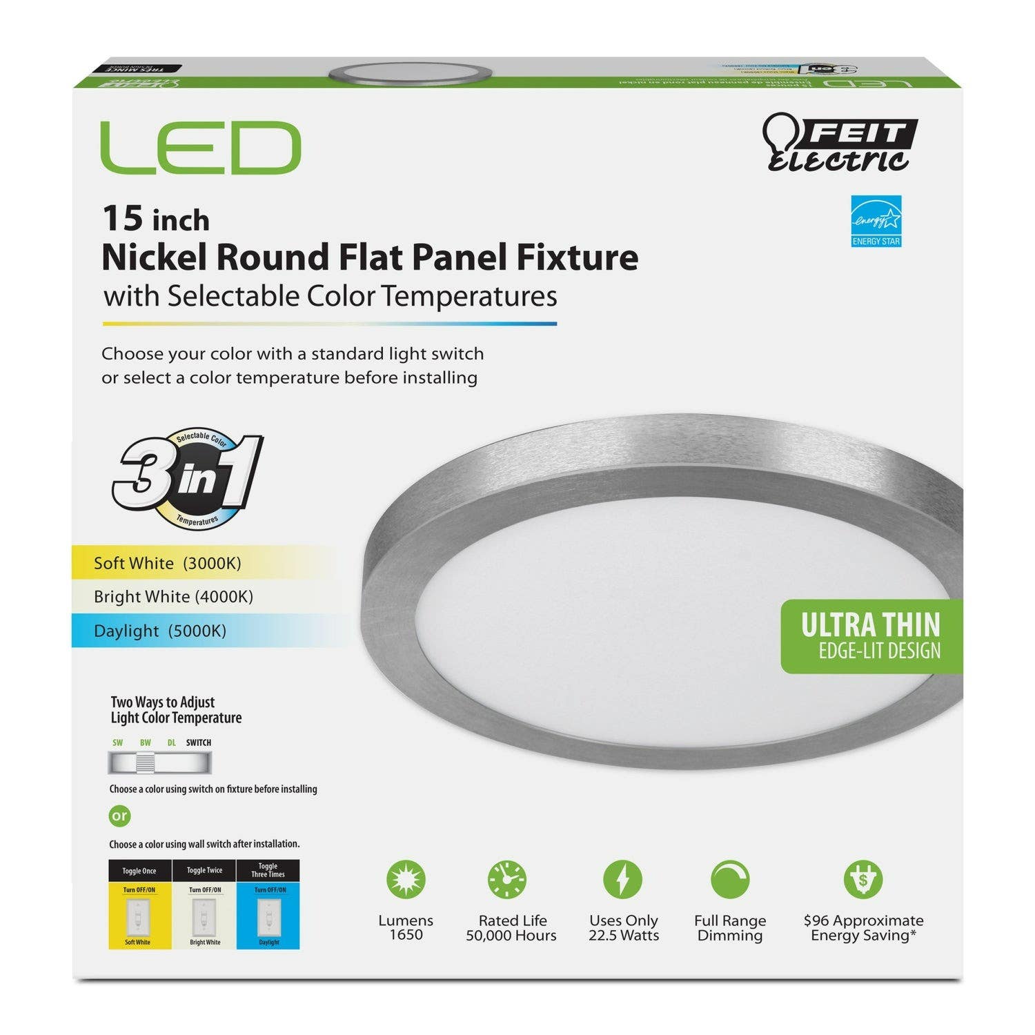 Feit Electric FP15/4WY/NK Nickel Round Flat Panel Fixture, 15 in.