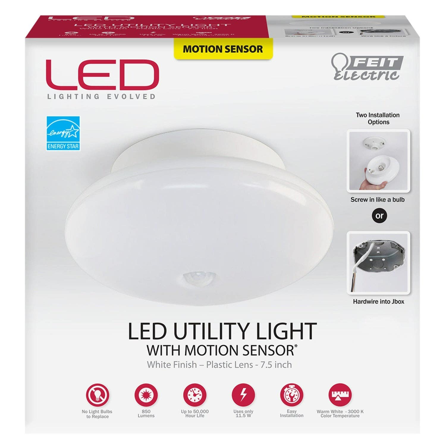 Feit Electric 73817 LED Ceiling Fixture Light with Motion Sensor, 7.5 in. 11.5W