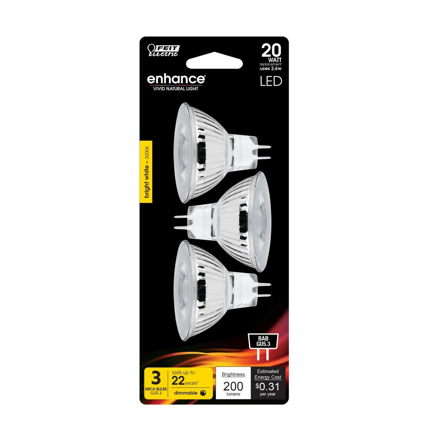 Feit Electric BPBAB/930CA/3 Led Light Bulbs, Bright White, 2.6-Watts, 3-Pk.