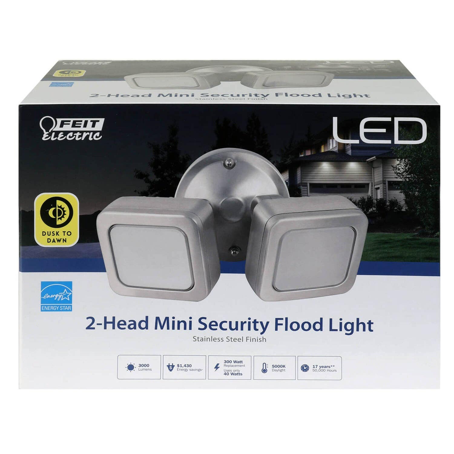 Feit Electric 73708 2-Head Mini Security Flood Light, 3000 Lumens