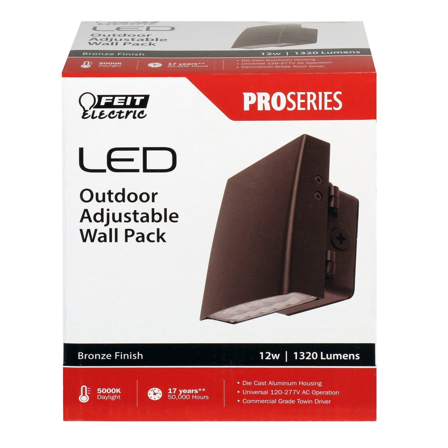 Feit Electric S6AJWPK/850/BZ Adjustable Bronze Wall Pack Security Light, 12W