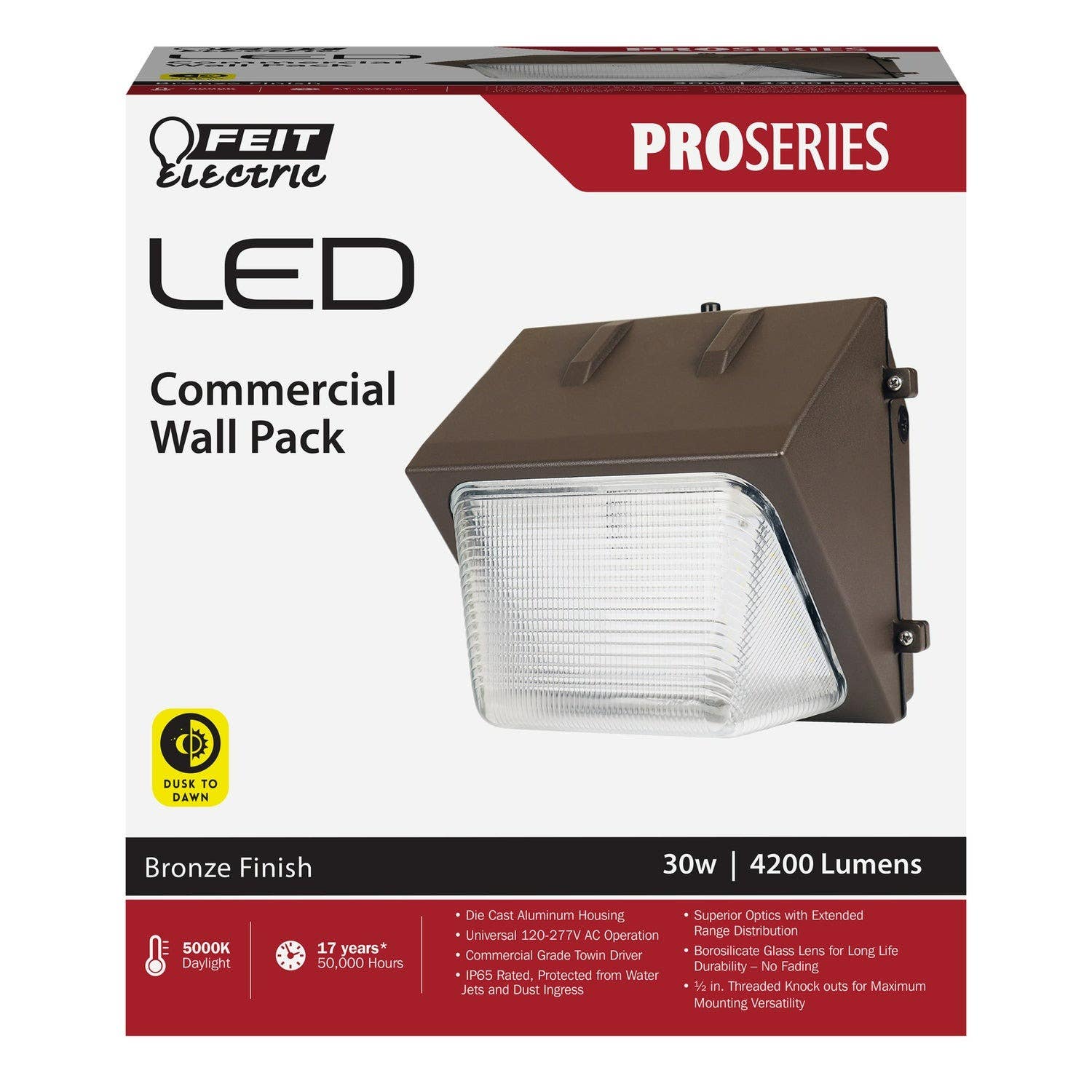 Feit Electric S8.5CWPK/850/BZ Commercial LED Wall-Pack Security Light, 8.5 in. 30W