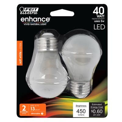 Feit Electric BPA1540W927/CAFIL2/RP Soft White Frost Filament Led Bulb, 40W ,2 pk