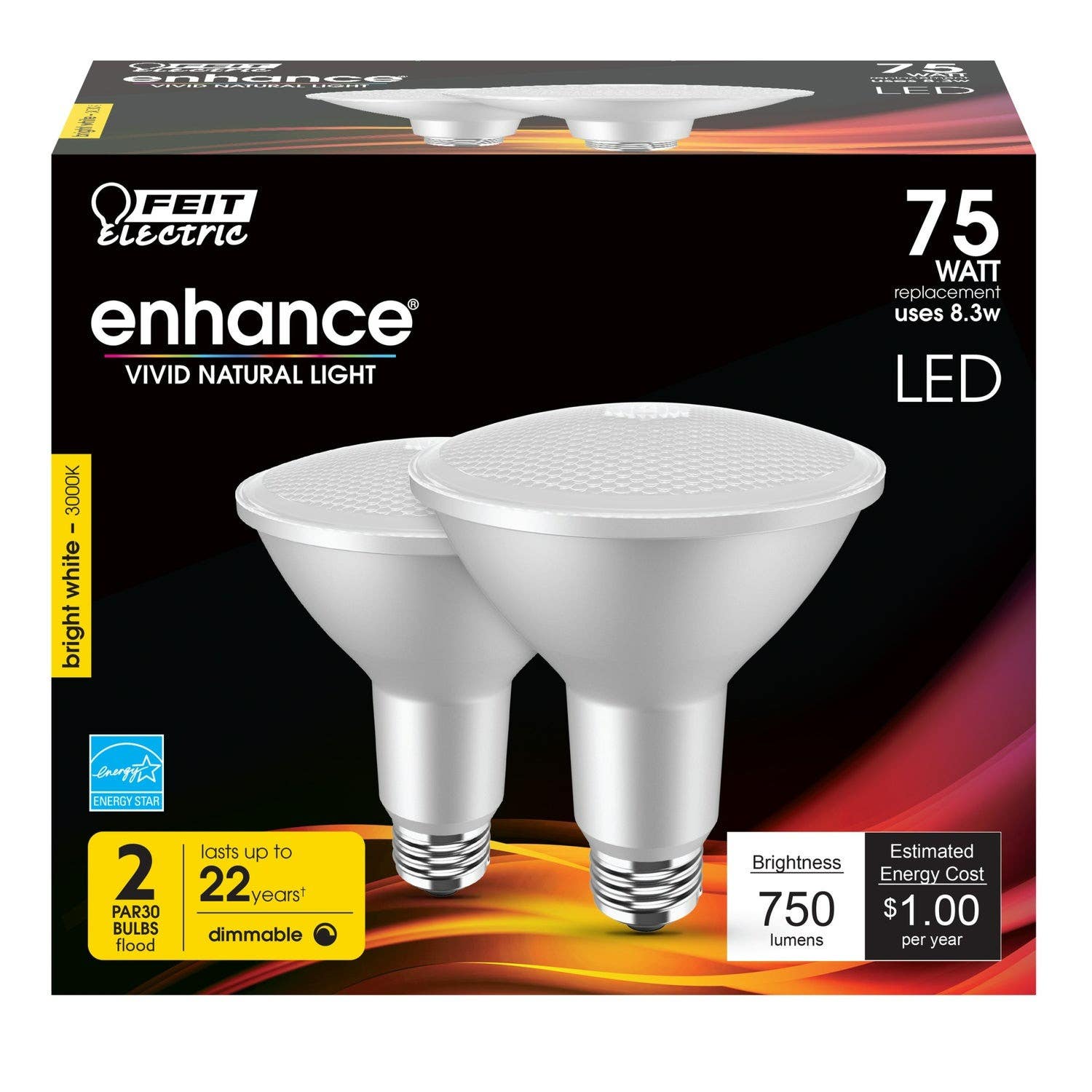 Feit Electric PAR30LDM/930CA/2 Dimmable Enhance Reflector Led Bulb, 8.3W, 2-Pk