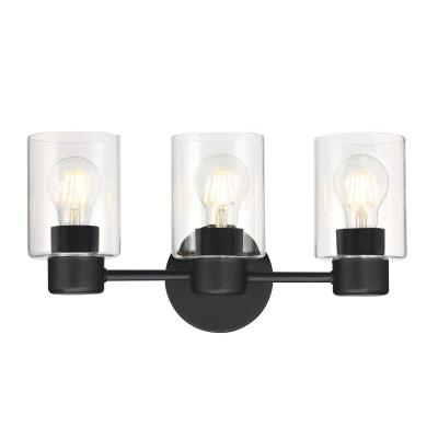 Westinghouse 61156 Sylvestre Three-Light Indoor Wall Fixture, Matte Black, Glass Shade