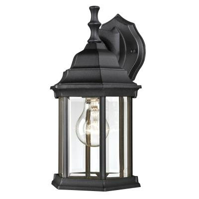Westinghouse 67831 One-Light Outdoor Wall Lantern, Textured Black, Aluminum, Beveled Glass Panels