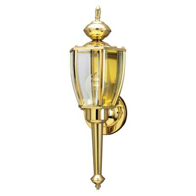 Westinghouse 66924 One-Light Outdoor Wall Lantern, Polished Brass on Steel w/ Clear Curved Beveled Glass Panels