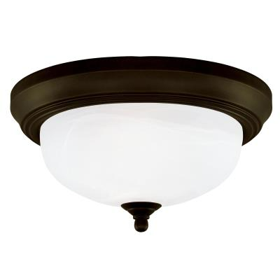 Westinghouse 64291 Two-Light Indoor Flush-Mount Ceiling Fixture, Oil Rubbed Bronze w/ Frosted White Alabaster Glass