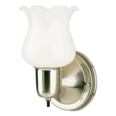 Westinghouse 66654 One-Light Indoor Wall Fixture with On/Off Switch, Brushed Nickel, w/ White Opal Glass