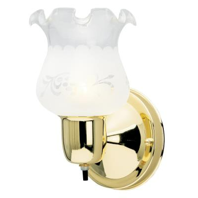 Westinghouse 66601 One-Light Indoor Wall Fixture with On/Off Switch, Polished Brass, Frosted Etched Grape Design Glass