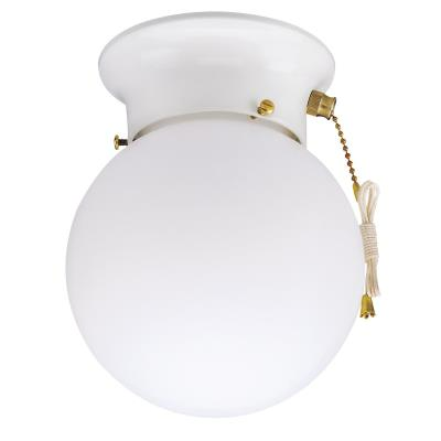 Westinghouse 66680 One-Light Indoor Flush-Mount Ceiling Fixture w/ Pull Chain, White, White Glass Globe
