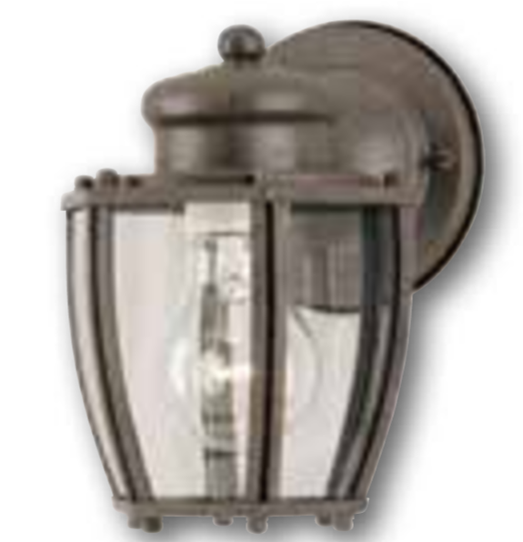 1-Light Wall Lantern, Textured Rust Patina, Steel  w/ Clear Curved Glass