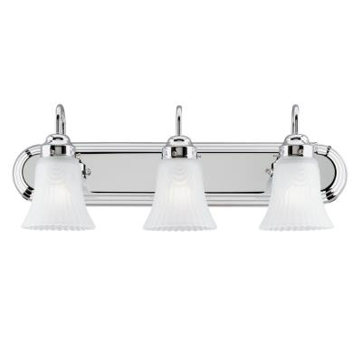 Westinghouse 66522 Three-Light Indoor Wall Fixture, Chrome, Frosted Pleated Glass