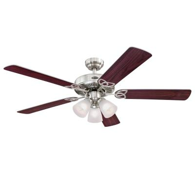 Westinghouse 72371 52" Vintage Indoor Ceiling Fan w/ Dimmable LED Light Fixture, Brushed Nickel