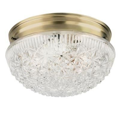 Westinghouse 66610 Two-Light Indoor Flush-Mount Ceiling Fixture, Antique Brass, Clear Faceted Glass