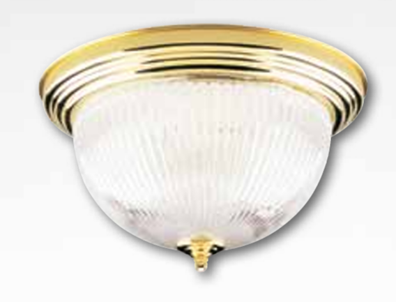 Westinghouse 66282 2-Light Flush Mount Ceiling Fixture, Polished Brass, Crystal Ribbed Glass Dome