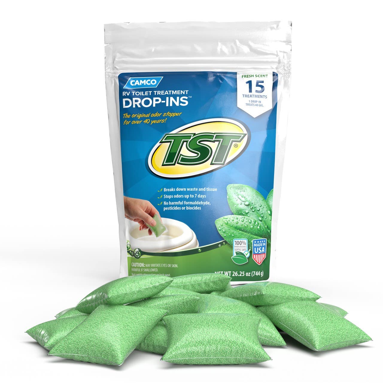 Camco Mfg 40264 TST MAX RV Toilet Treatment Drop-INs, Fresh Scent, 15-Count