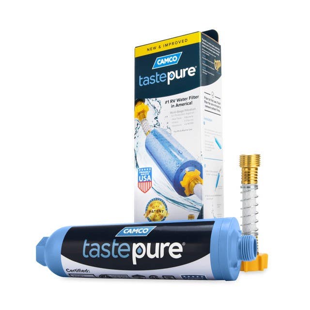 Camco Mfg 40043 Tastepure RV/Marine Inline Water Filter with Flexible Hose Protector